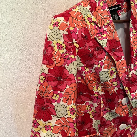 Norton McNaughton Floral Three Button Blazer Linen Blend 3/4 Sleeve - Picture 4 of 8